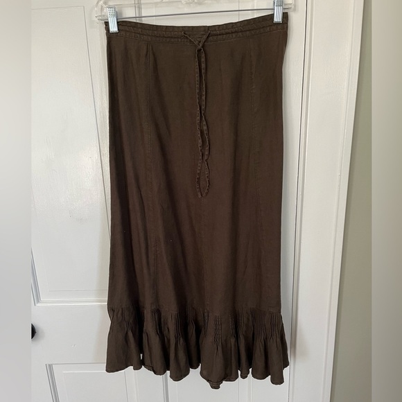 Liz Claiborne 100% Linen Maxi Skirt Women's Size 6 Ruffle Brown Prairie Boho - Picture 1 of 11